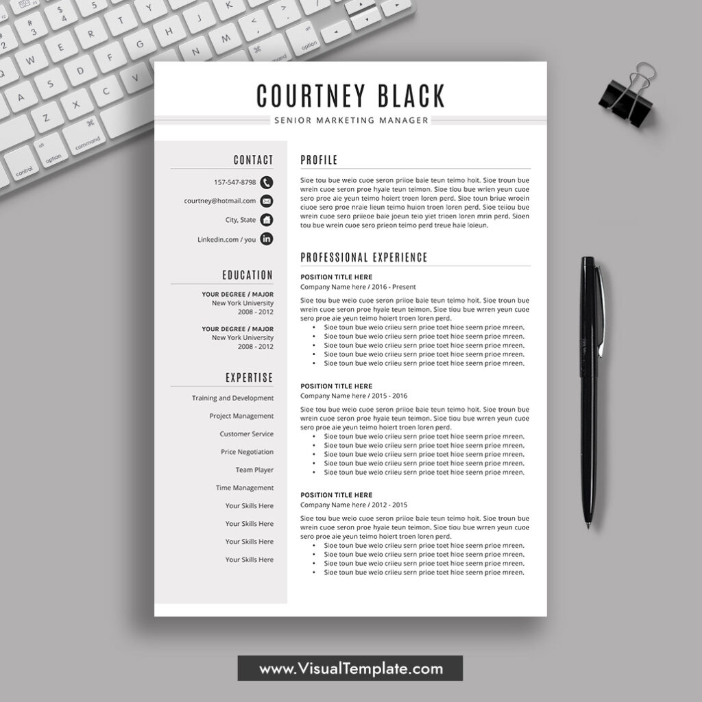Www.VisualTemplate.com Resume COURTNEY 1 Page Resume Template 1024x1024 