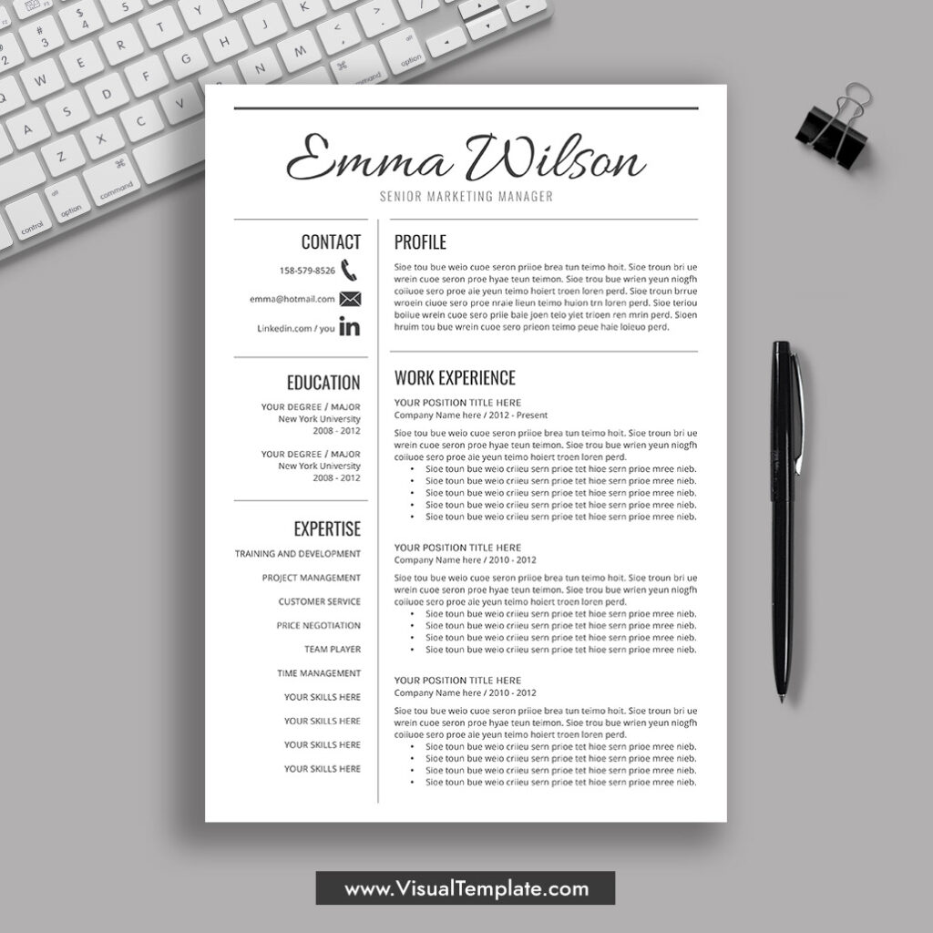Www.VisualTemplate.com Resume EMMA 1 Page Resume Template 1024x1024 