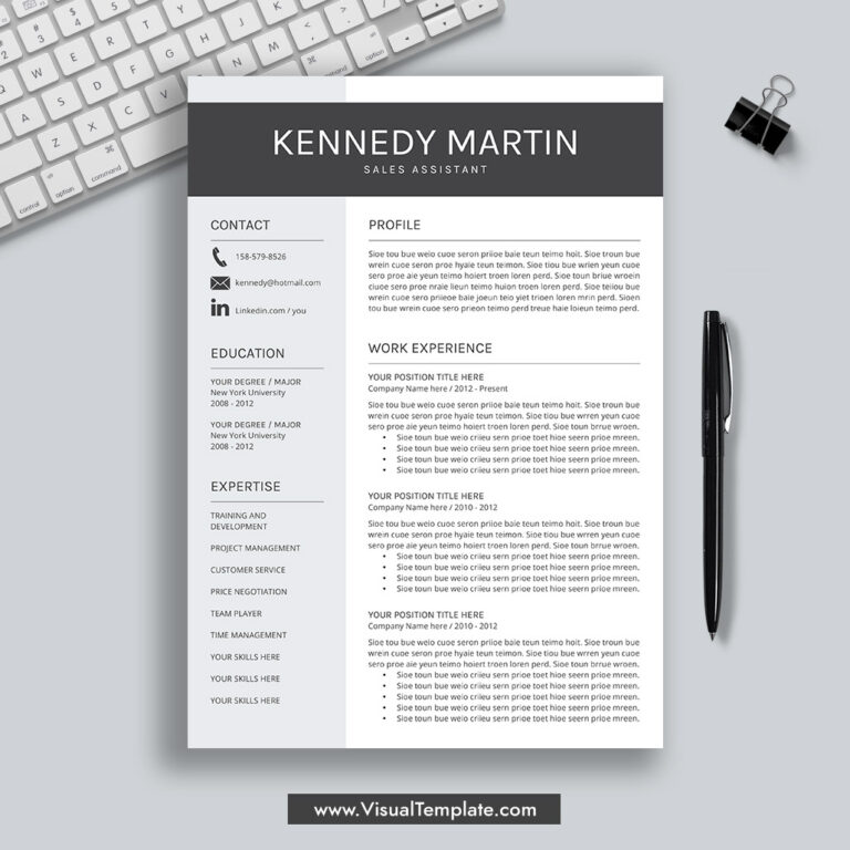 Www.VisualTemplate.com Resume KENNEDY 1 Page Resume Template 768x768 